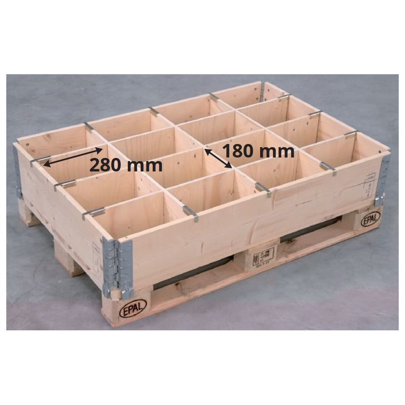 Pallkrageavdelare i slitsad plywood – 16 fack